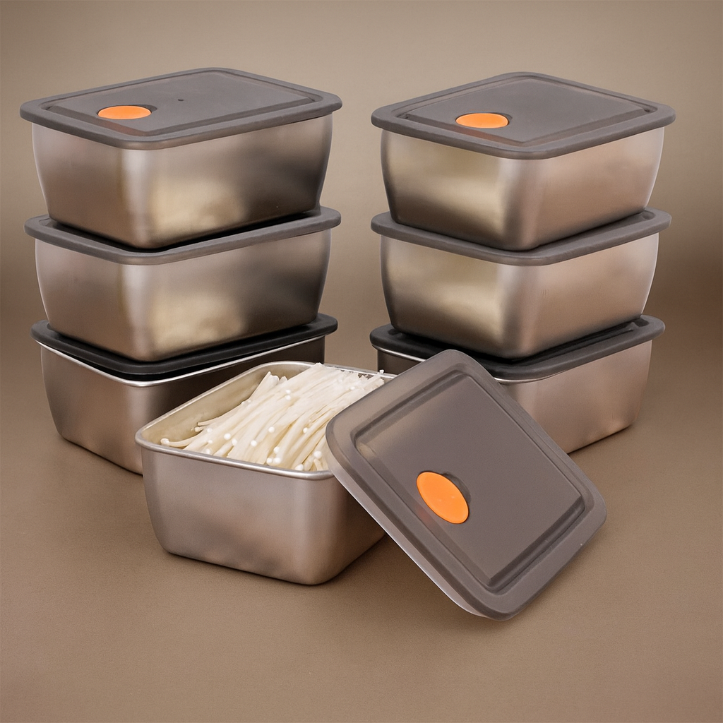 Set Premium de 16 Recipientes de Acero Inoxidable con Tapa Hermética Antifugas, Resistentes al Frío y al Calor