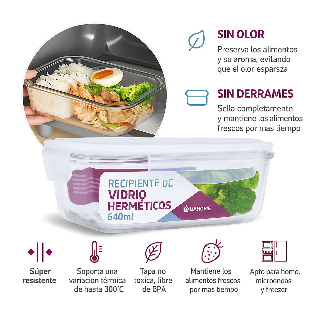 Pack 10 Potes de Vidrio Herméticos 640 ml – Alta Resistencia